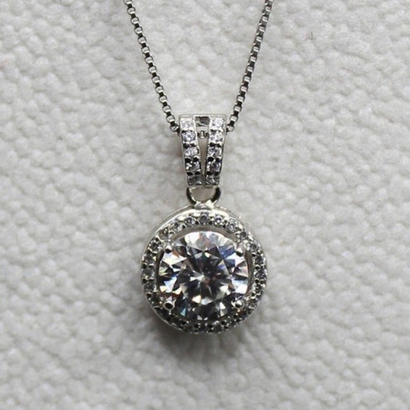 Handmade Jewelry - COPY - Certified 1 ct Moissanite Silver 925 Halo Pendant Necklace 925 Silver